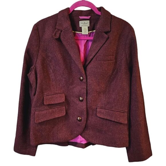 L.L. Bean Vintage Short Maroon 14 Regular Wool Tweed Blazer - Picture 1 of 7